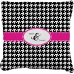 Houndstooth w/Pink Accent Faux-Linen Throw Pillow 26" (Personalized)