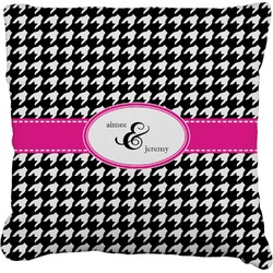 Houndstooth w/Pink Accent Faux-Linen Throw Pillow 26" (Personalized)