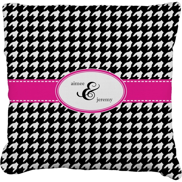Custom Houndstooth w/Pink Accent Faux-Linen Throw Pillow 26" (Personalized)