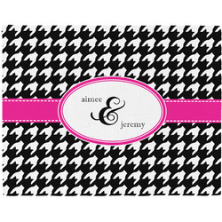 Houndstooth w/Pink Accent Woven Fabric Placemat - Twill w/ Couple's Names