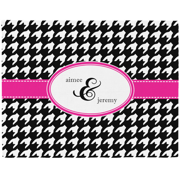 Custom Houndstooth w/Pink Accent Woven Fabric Placemat - Twill w/ Couple's Names