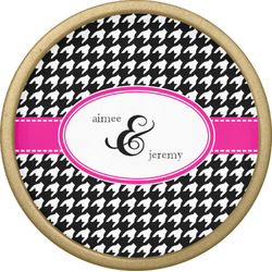 Houndstooth w/Pink Accent Cabinet Knob - Gold (Personalized)