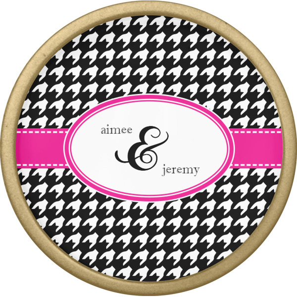 Houndstooth w/Pink Accent Cabinet Knob - Gold - Front