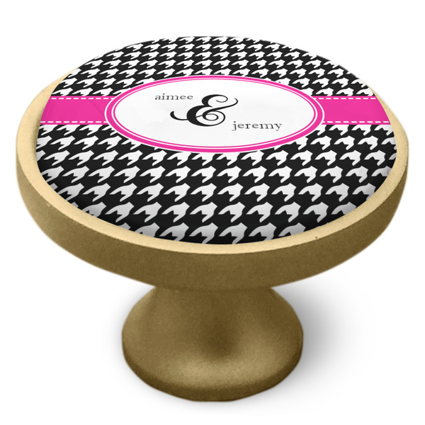 Houndstooth w/Pink Accent Cabinet Knob - Gold - Side