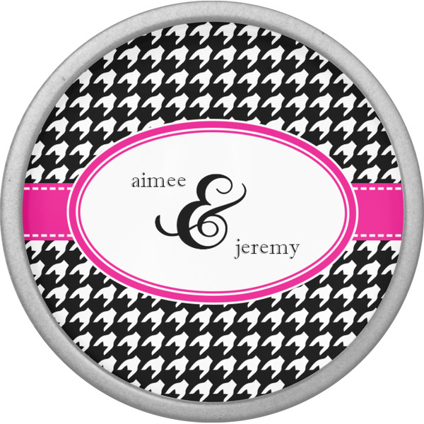 Houndstooth w/Pink Accent Cabinet Knob - Nickel - Front