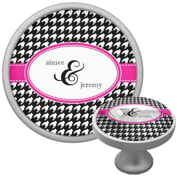 Custom Houndstooth w/Pink Accent Cabinet Knob (Silver) (Personalized)