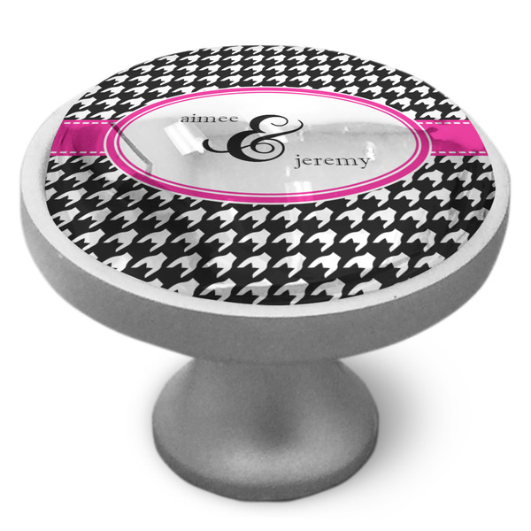Custom Houndstooth w/Pink Accent Cabinet Knob (Personalized)