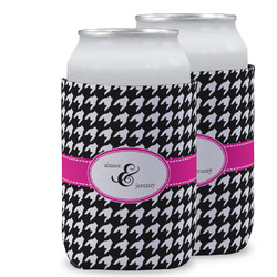 Houndstooth w/Pink Accent Can Cooler (12 oz) w/ Couple's Names