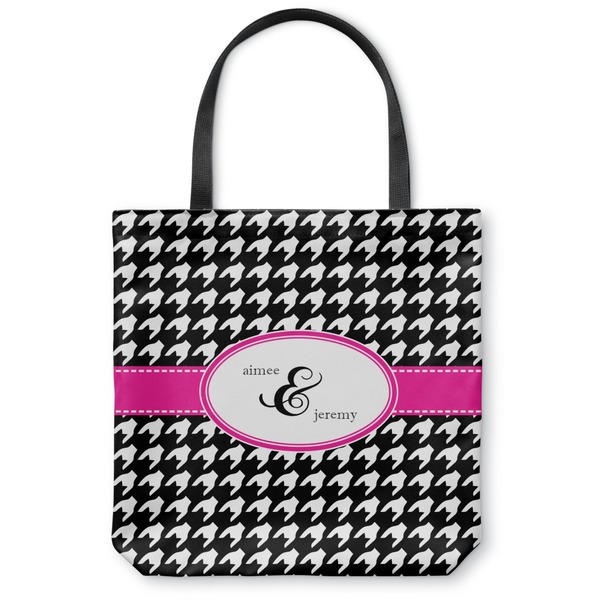 Custom Houndstooth w/Pink Accent Canvas Tote Bag (Personalized)