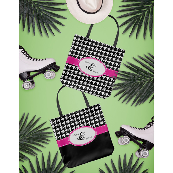 Houndstooth w/Pink Accent Canvas Tote Lifestyle Front and Back