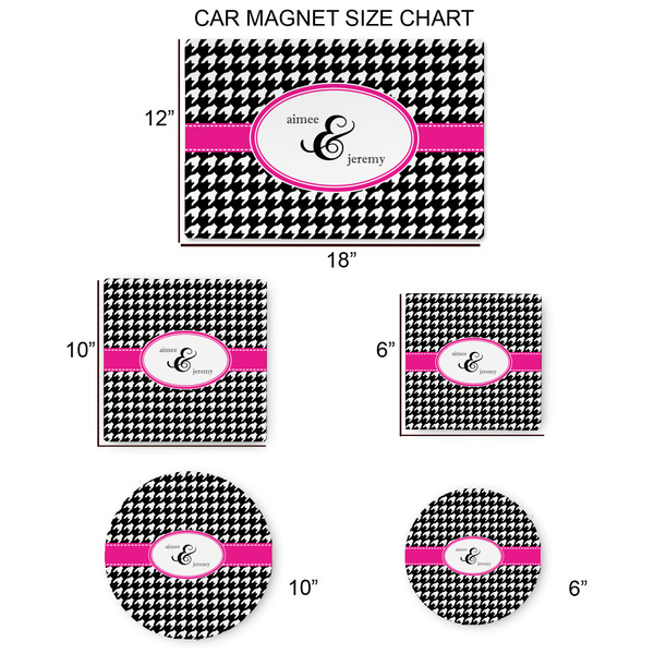 Houndstooth w/Pink Accent Car Magnets - SIZE CHART