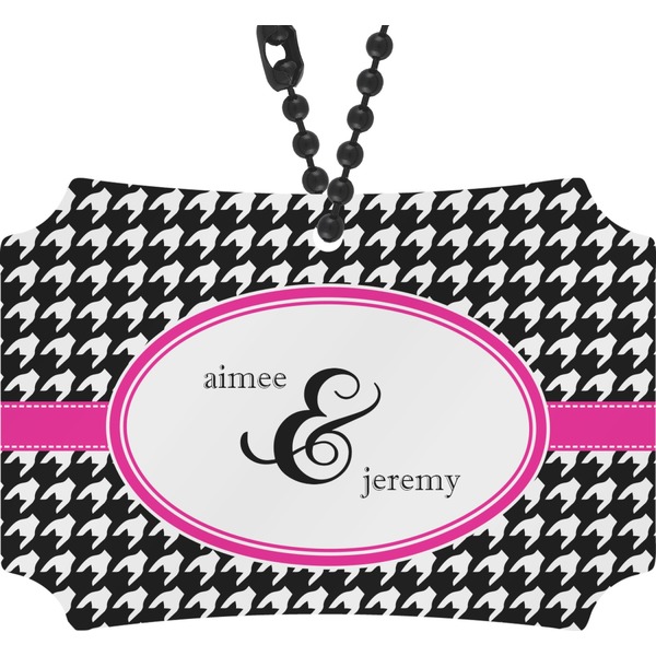 Custom Houndstooth w/Pink Accent Rear View Mirror Ornament (Personalized)