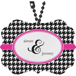 Houndstooth w/Pink Accent Rear View Mirror Decor (Personalized)