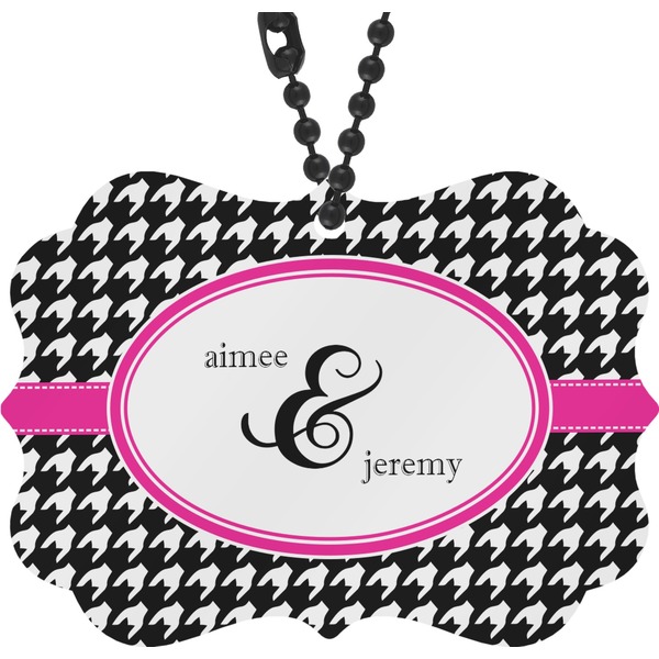 Custom Houndstooth w/Pink Accent Rear View Mirror Decor (Personalized)