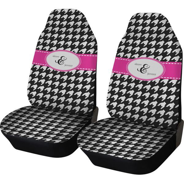 Custom Houndstooth w/Pink Accent Car Seat Covers (Set of Two) (Personalized)