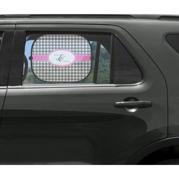 Houndstooth w/Pink Accent Car Sun Shade Black - In Car Window