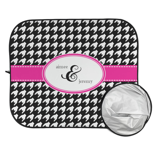 Houndstooth w/Pink Accent Car Sun Shades - FOLDED & UNFOLDED