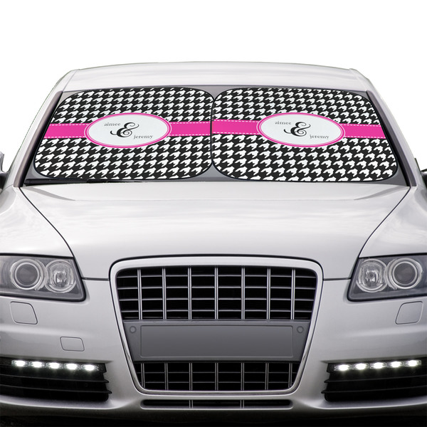 Houndstooth w/Pink Accent Car Sun Shades - IN CONTEXT