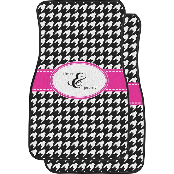 Custom Houndstooth w/Pink Accent Car Floor Mats (Front Seat) (Personalized)