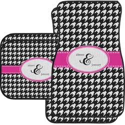 Houndstooth w/Pink Accent Car Floor Mats Set - 2 Front & 2 Back (Personalized)