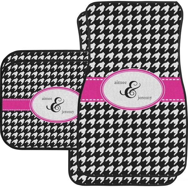 Custom Houndstooth w/Pink Accent Car Floor Mats Set - 2 Front & 2 Back (Personalized)