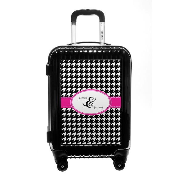 Custom Houndstooth w/Pink Accent Carry On Hard Shell Suitcase (Personalized)