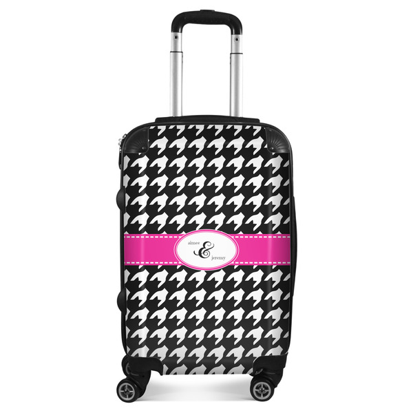 Custom Houndstooth w/Pink Accent Suitcase (Personalized)