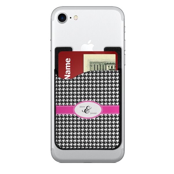 Custom Houndstooth w/Pink Accent 2-in-1 Cell Phone Credit Card Holder & Screen Cleaner (Personalized)