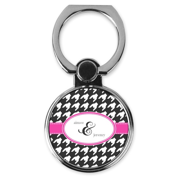 Custom Houndstooth w/Pink Accent Cell Phone Ring Stand & Holder (Personalized)