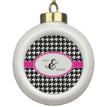 Houndstooth w/Pink Accent Ceramic Ball Ornament (Personalized)