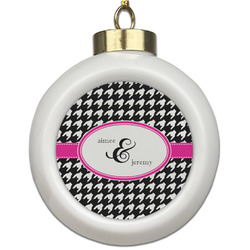 Houndstooth w/Pink Accent Ceramic Ball Ornament (Personalized)