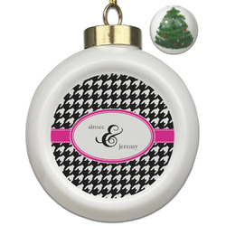 Houndstooth w/Pink Accent Ceramic Ball Ornament - Christmas Tree (Personalized)