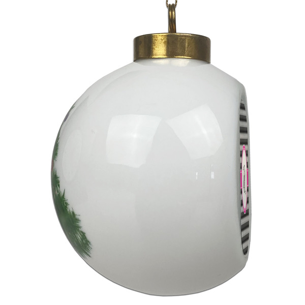 Houndstooth w/Pink Accent Ceramic Christmas Ornament - Xmas Tree (Side View)