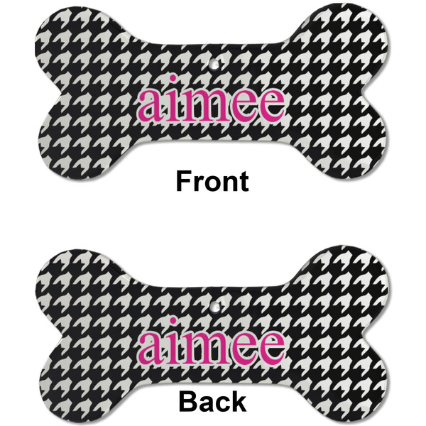 Houndstooth w/Pink Accent Ceramic Flat Ornament - Bone Front & Back (APPROVAL)