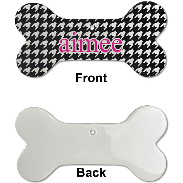 Houndstooth w/Pink Accent Ceramic Flat Ornament - Bone Front & Back Single Print (APPROVAL)