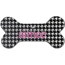 Houndstooth w/Pink Accent Ceramic Dog Ornament - Front w/ Couple's Names