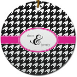 Houndstooth w/Pink Accent Round Ceramic Ornament w/ Couple's Names