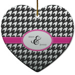 Houndstooth w/Pink Accent Heart Ceramic Ornament w/ Couple's Names