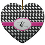 Houndstooth w/Pink Accent Heart Ceramic Ornament w/ Couple's Names
