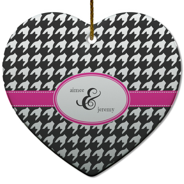 Houndstooth w/Pink Accent Ceramic Flat Ornament - Heart (Front)