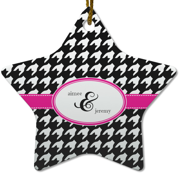 Houndstooth w/Pink Accent Ceramic Flat Ornament - Star (Front)