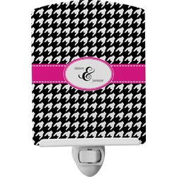 Houndstooth w/Pink Accent Ceramic Night Light (Personalized)