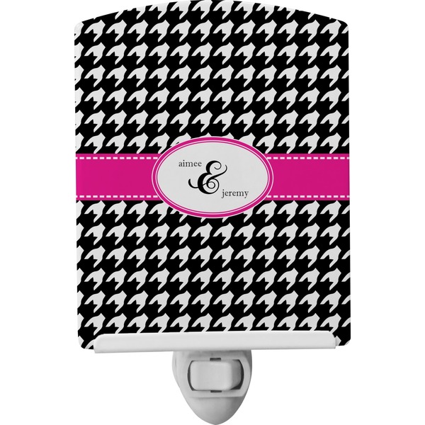 Custom Houndstooth w/Pink Accent Ceramic Night Light (Personalized)