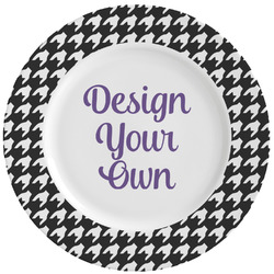Houndstooth w/Pink Accent Ceramic Dinner Plates (Set of 4) (Personalized)