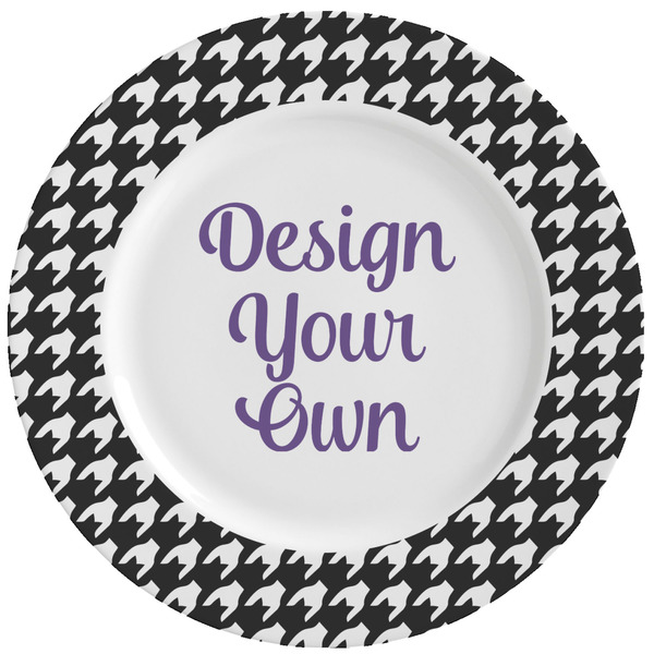 Custom Houndstooth w/Pink Accent Ceramic Dinner Plates (Set of 4) (Personalized)