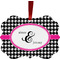 Houndstooth w/Pink Accent Metal Frame Ornament - Double Sided w/ Couple's Names