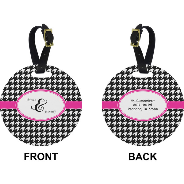 Houndstooth w/Pink Accent Circle Luggage Tag (Front + Back)