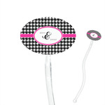 Houndstooth w/Pink Accent 7" Oval Plastic Stir Sticks - Clear (Personalized)