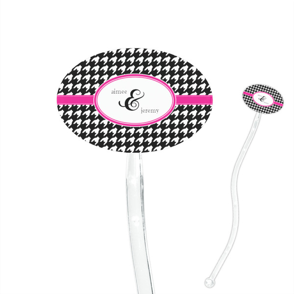 Custom Houndstooth w/Pink Accent 7" Oval Plastic Stir Sticks - Clear (Personalized)