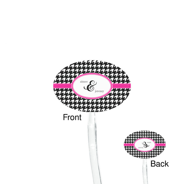 Houndstooth w/Pink Accent Clear Plastic 7" Stir Stick - Oval - Front & Back
